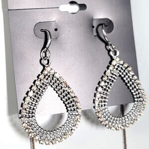 Elegant Metal Teardrop Dangle Earrings, Clear Smoky Faux Crystals New Trendy